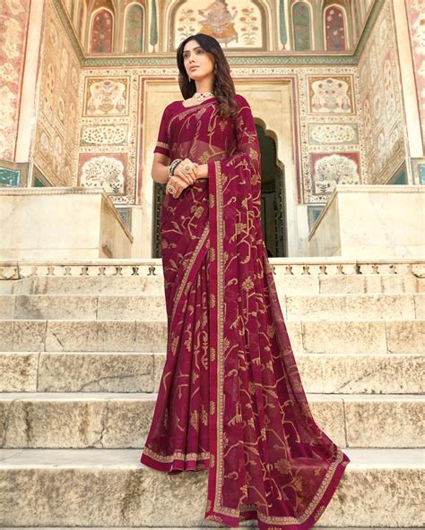 Vishal Prints Wine Brasso Saree With Border