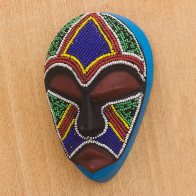 Unicef Market Colorful Beaded African Wood Mask From Ghana Abusua