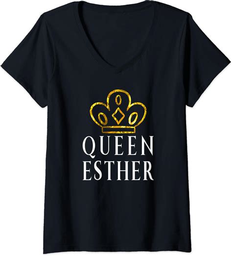 Womens Purim Costume Queen Esther Gold Crown V Neck T