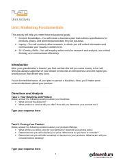 TX Entrepreneurship Marketing Fundamentals UA Doc Unit Activity Unit