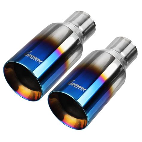 Pair Blue Burnt Exhaust Tip Double Wall Straight Cut Ss For