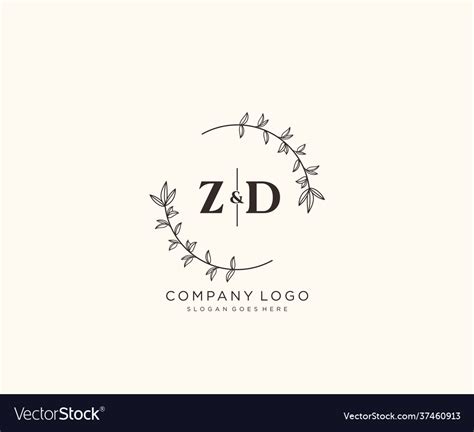 Initial Zd Letters Beautiful Floral Feminine Vector Image