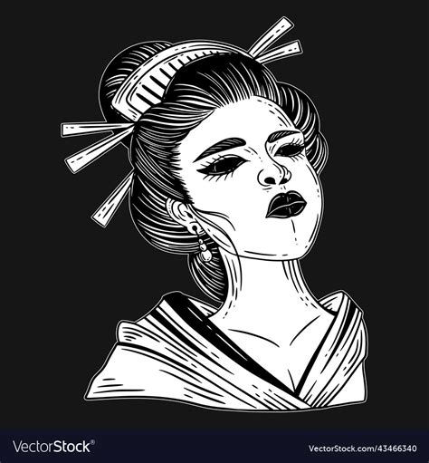 Dark Art Japanese Geisha Girl Tattoo Hand Drawn Vector Image