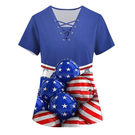 UoCefik Nursing Scrubs For Women 4th Of July Short Sleeve USA Working