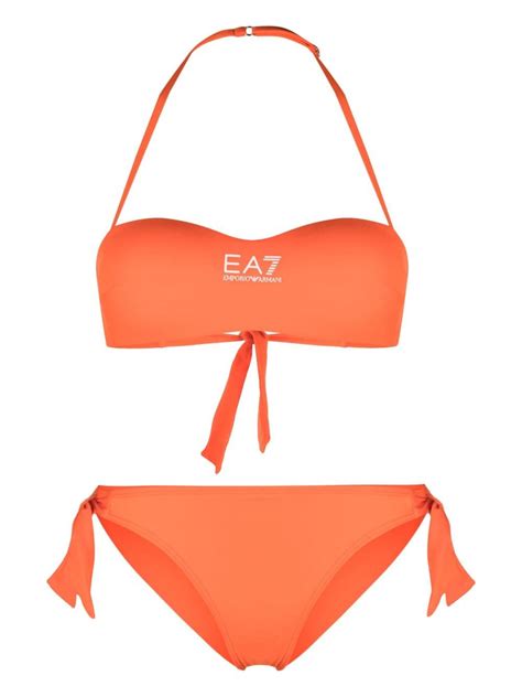 Emporio Armani Logo Print Halterneck Bikini Set Orange Editorialist