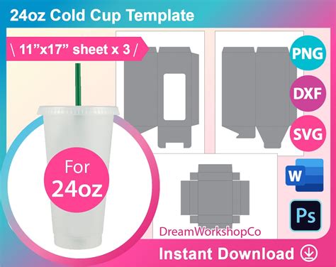 Oz Cold Cup Box Template Gift Box Template Window Box Template Svg