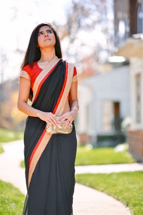 Daytime Diwali Look Black And Red Sari Brown Girl Magazine