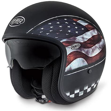 Casco Moto Jet Premier Vintage In Fibra Con Visierino Integrato Flag