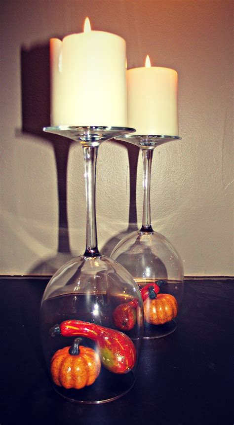 Upside Down Wine Glass Pumpkin And Candle Centerpieces Candle