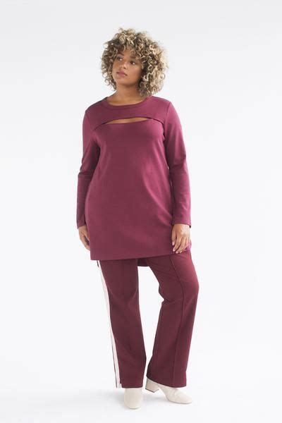 Plus Size Long Sleeve Tunic In Burgundy See Rose Go Long Sleeve