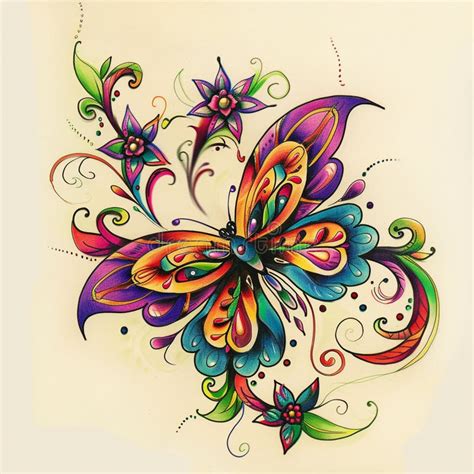 Tribal Colored Butterfly Tattoo Stock Illustration - Illustration of ...