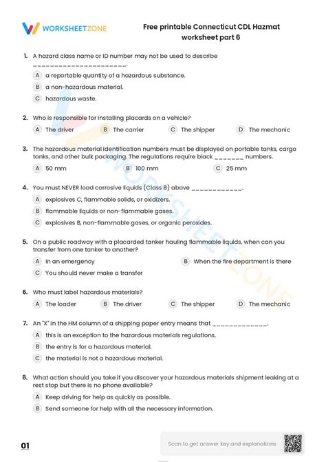 Free Printable Connecticut Cdl Hazmat Worksheet Part Worksheet Zone