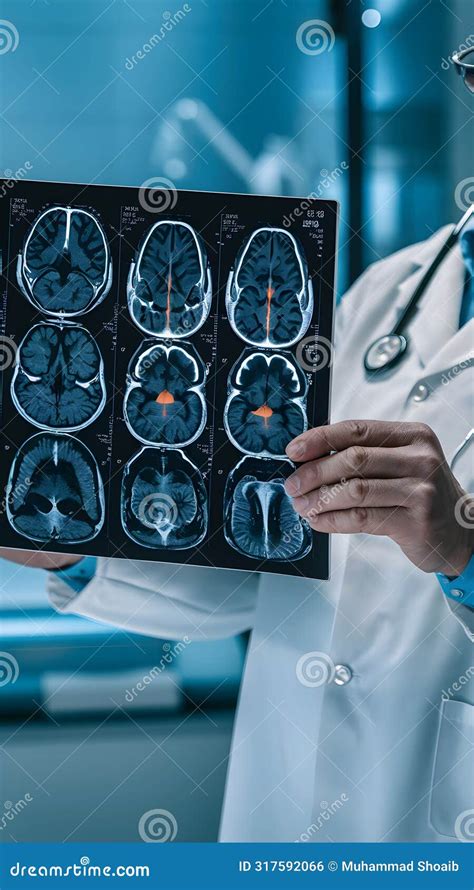 Doctor Examines Mri Scans Displaying Identified Brain Areas For Medical