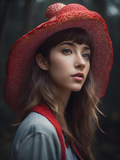 Premium AI Image A Woman Wearing A Red Hat With A Red Scarf Around