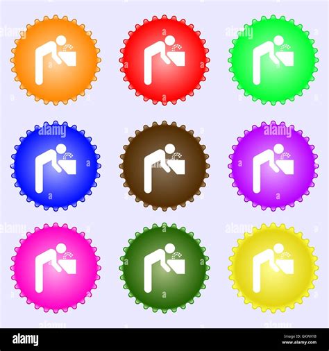 Drinking Fountain Icon Sign A Set Of Nine Different Colored Labels