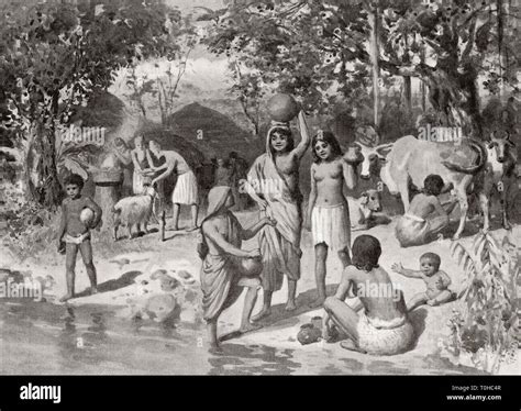 Indo Aryan settlement in ancient India old vintage engraving Stock ...