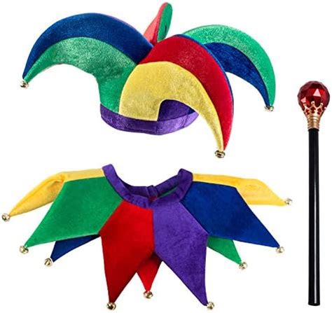 Tigerdoe Jester Costume Hat And Collar And Wand Jester Clown