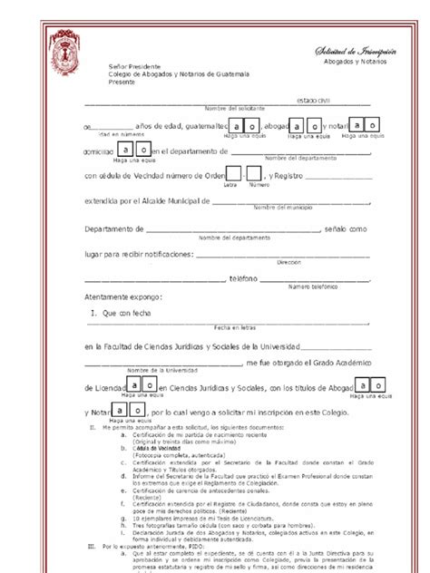 Formulario Para Solicitud De Inscripción De Abogados Y Notarios