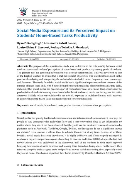 Pdf Social Media Exposure And Its Perceived Impact On Students Home