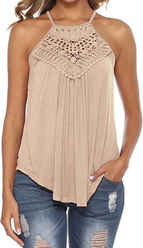 Cute Summer Shirt Halter Spaghetti Strap Lace Sleeveless Top