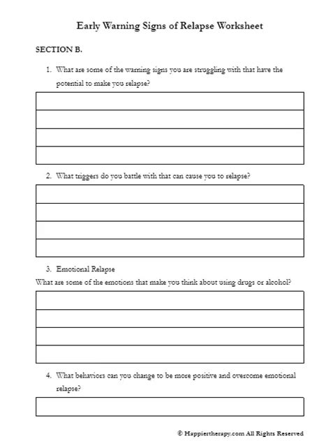 Early Warning Signs Of Relapse Worksheet Happiertherapy