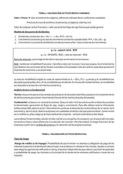 Apuntes Temas Y Tema Valoraci N Activos Renta Variable Valor