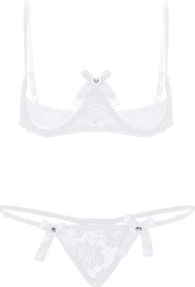 Chictry Womens Sheer Lace Lingerie Sets Bare Exposed Breasts Shelf Bra