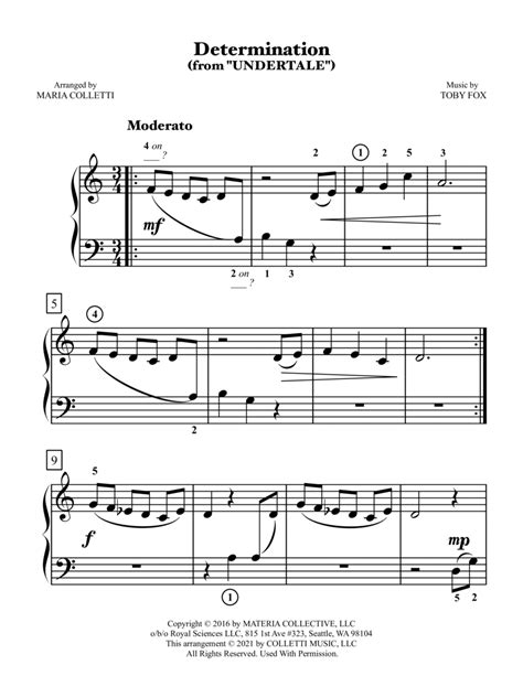 Determination From Undertale Arr Maria Colletti By Toby Fox Sheet Music For Easy Piano At