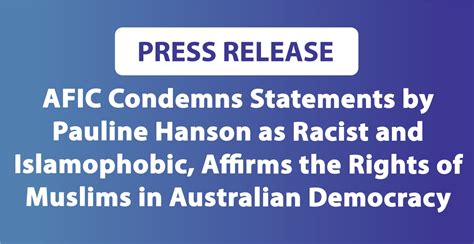 Afic Condemns Statements By Pauline Hanson As Racist And Islamophobic