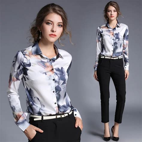 Women Tops Blouses 2018 New Fashion Long Sleeve Floral Print Work Wear