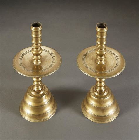 17th Century Dutch Brass Candlesticks Bada