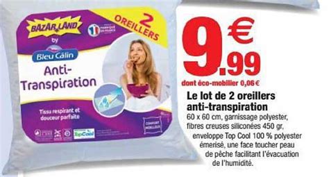 Promo Le Lot De Oreillers Anti Transpiration Bleu C Lin Chez