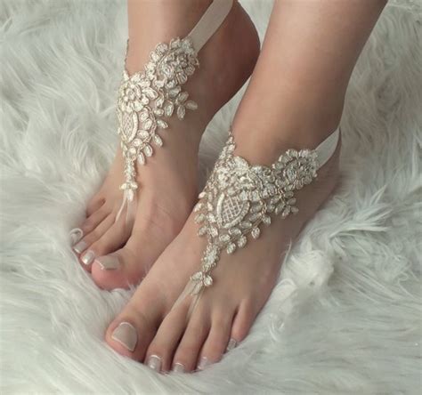 Ivory Barefoot Sandals Bridal Shoes Lace Sandals Wedding Anklet