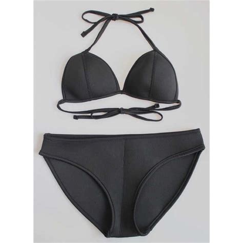 Triangl Swimwear Matte Black Neoprene Like Triangle Shaped Bikini