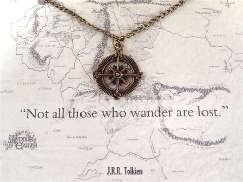 Lord Of The Rings Necklace Not All Who Wander Are Lost Compass Charm Tolkien Quote 14 00