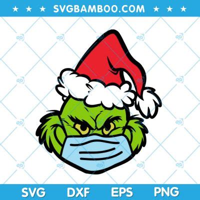 Grinch Face Mask SVG, Grinch Wearing Mask SVG