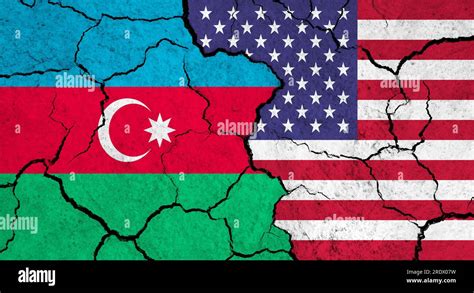 Flags Of Azerbaijan And USA On Cracked Surface Politics Relationship