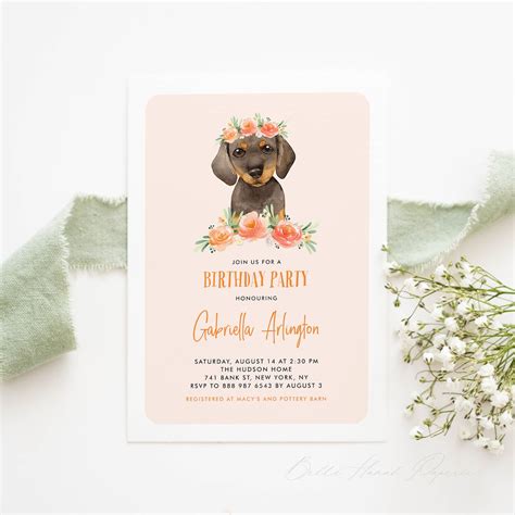 Printable Dachshund Birthday Invitation Template Diy Watercolor