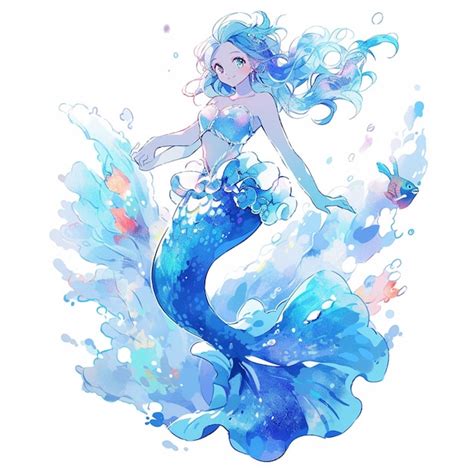 Premium AI Image | anime mermaid with blue hair and a blue tail ...