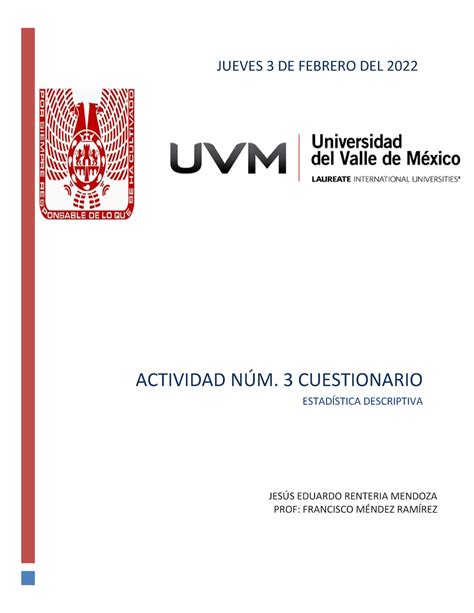 Actividad Cuestionario De Estadistica Descriptiva Uvm Studocu