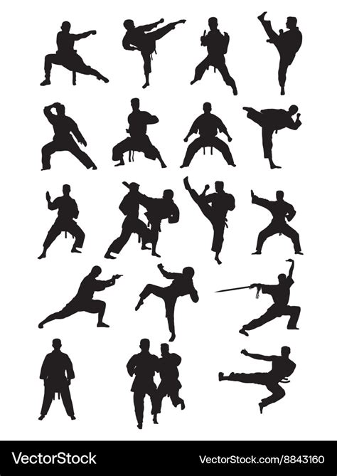 Taekwondo karate and wushoo silhouettes Royalty Free Vector