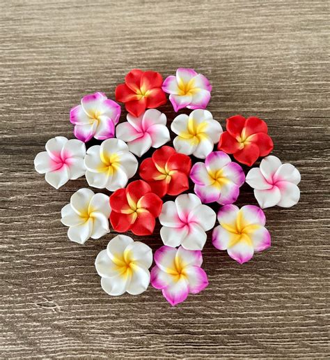 100 Pcs Mixed Colors Plumeria Frangipani Flower Polymer Clay Beads