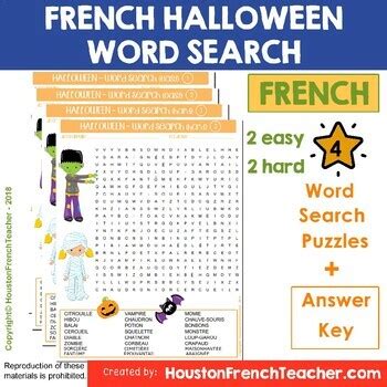 French Halloween Word Search Wordsearch Activity Activit S De L