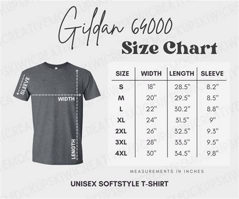 Gildan 64000 Size Chart, Gildan Shirt Size Guide, T-shirt Size ...