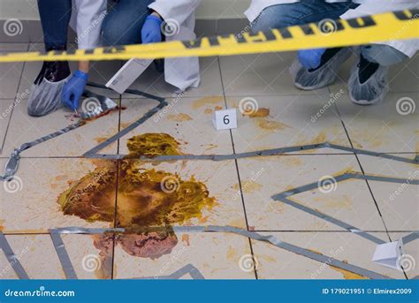 Forensic Technicians Taking DNA Sample from Blood Stain with Cotton ...