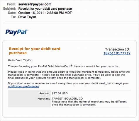 Email Transaction Receipts For My Paypal Debit Card Ask Dave Taylor