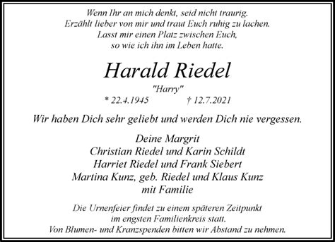 Alle Traueranzeigen für Harald Riedel trauer rp online de