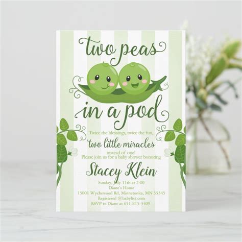 Two Peas In A Pod Baby Shower Invitation Sweet Pea Zazzle Custom