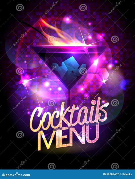 Cocktails Menu Vector Design With Burning Cocktail Stock Vector Illustration Of Party Flame