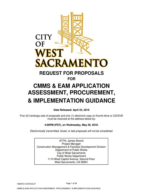 Fillable Online Cmms Eam Rfp City Of West Sacramento Fax Email